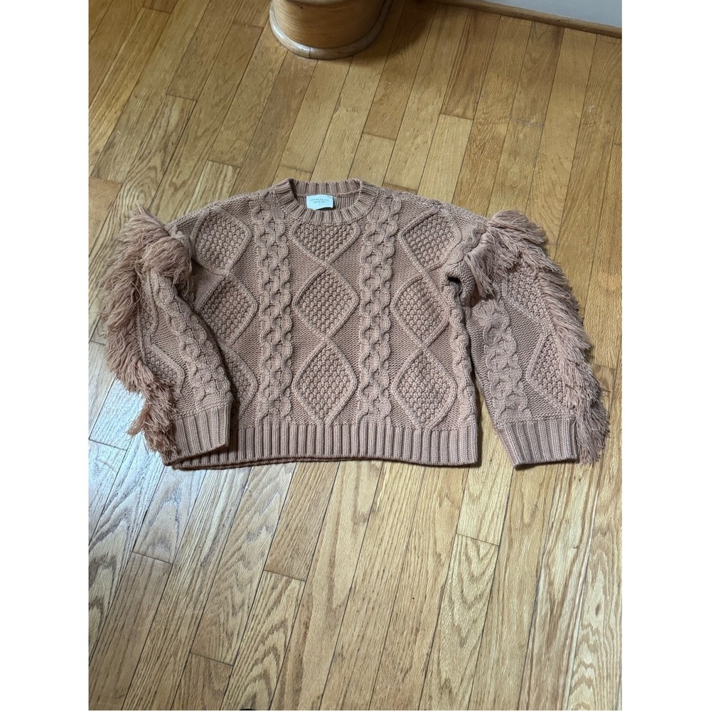 Hyacinth House Tuckernuck Fringe Cable Knit Sweater Sz M Boho Western Equestrian